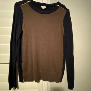 J Crew sweater with zippers on shoulders and waist.